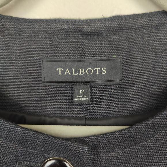 Talbots Linen Jacket Womens 12 Black Blazer Preppy Button Up Old Money - Picture 3 of 8